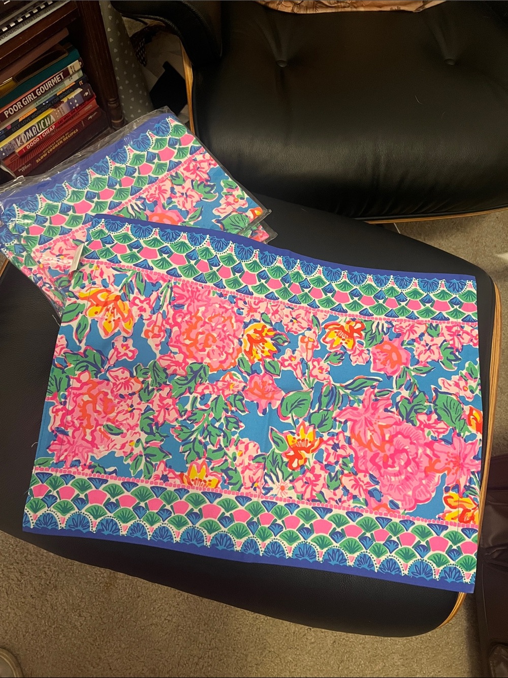Lilly Pulitzer Bright Blue Placemat with Pink Floral Garden